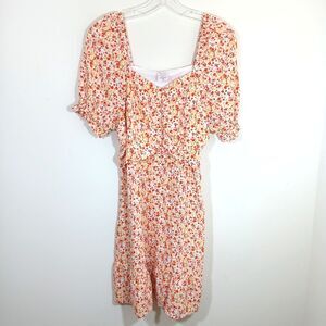 Y2K Milkmaid Babydoll Mini Dress Coquette Puff Sleeve XL 15-17 Cottagecore Coral